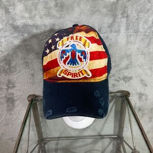 Gina Free Spirit Thunderbird Aztec Flag Cap Hat Distressed Adj. Adult strap back
